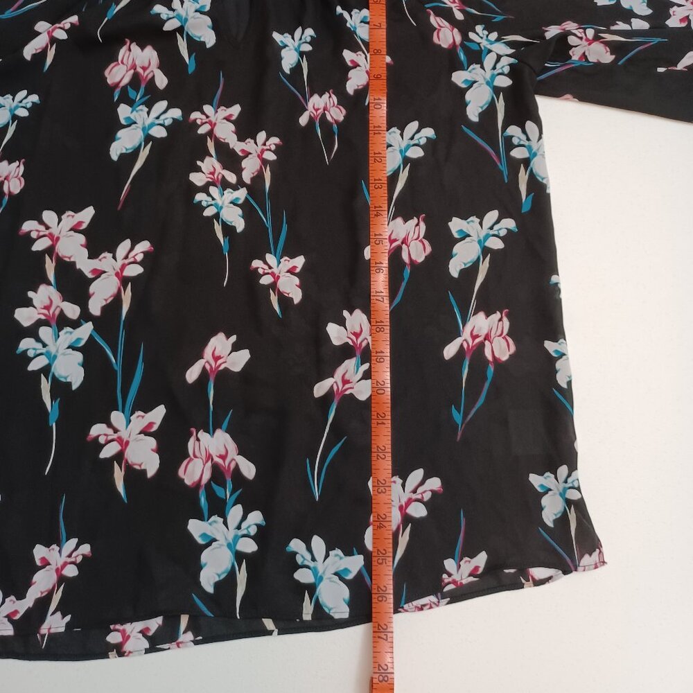 Women's I.N.C. Lightweight Sheer Flowy Black Floral Long Sleeve Top Size Large - Picture 6 of 7
